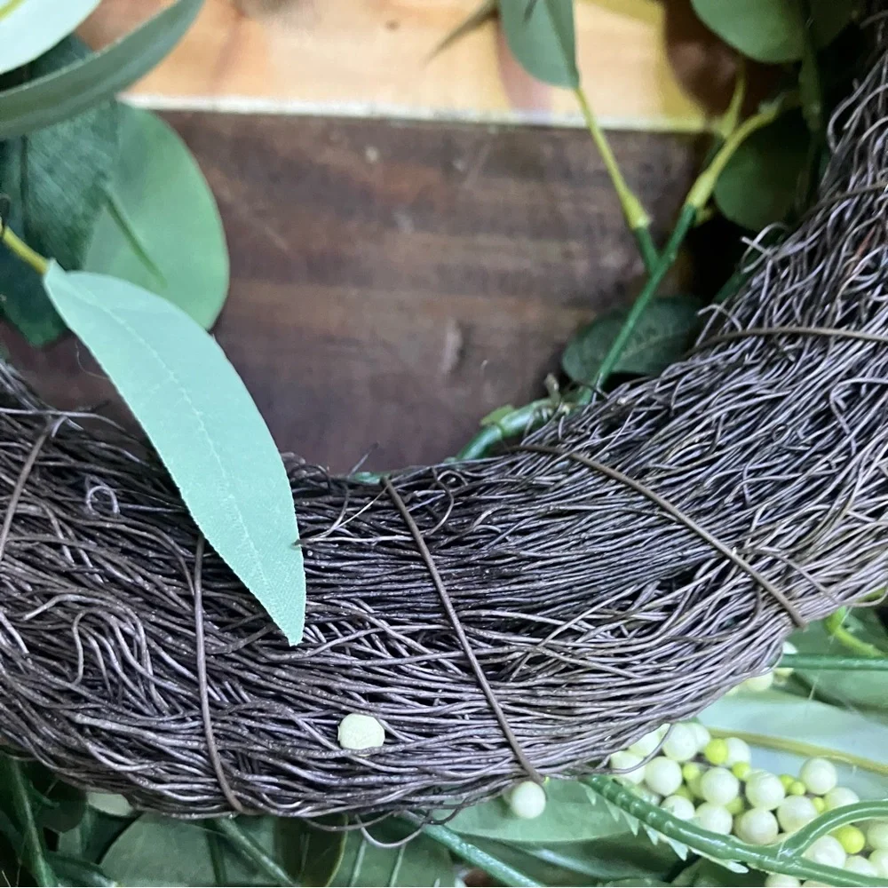 Faux Eucalyptus leaves and white berries wreath 20”